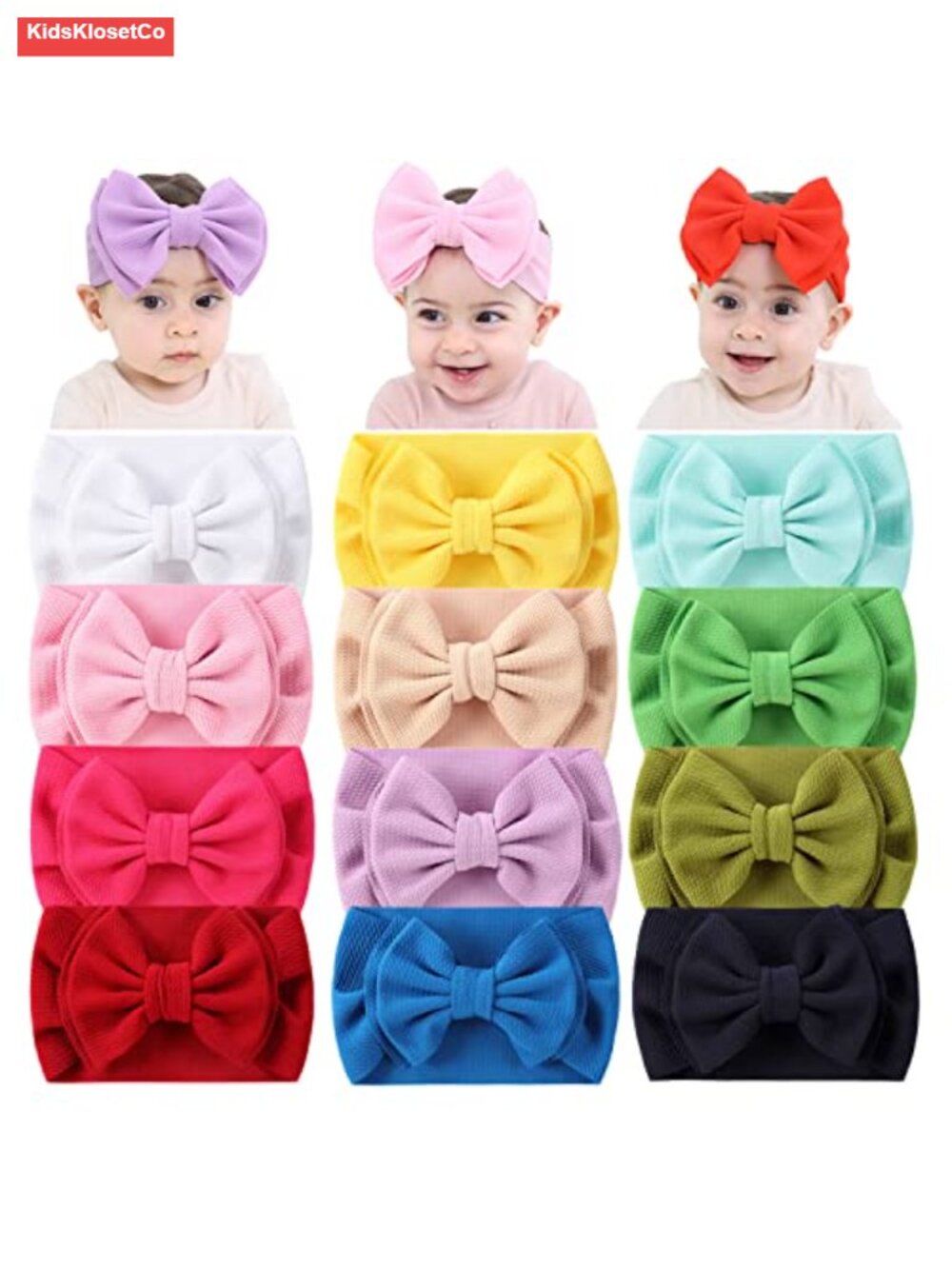 12 Pack Stretchy Elastic Wide Nylon Headbands with Big Knot Bow for Baby Girls